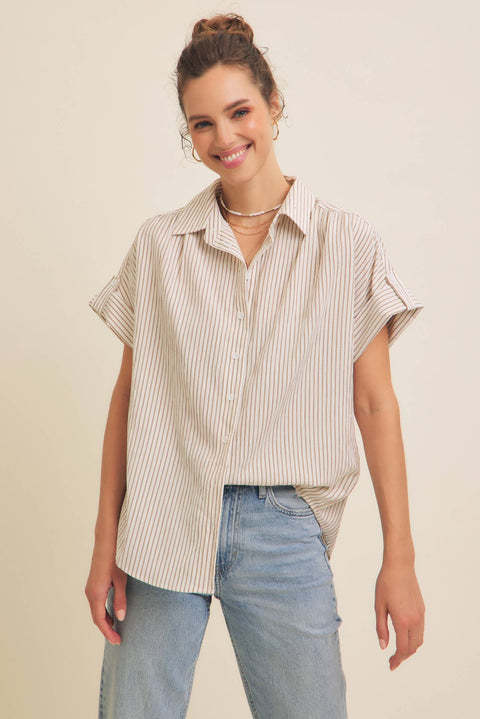 STRIPE BUTTON-DOWN SHIRT WITH ROLLED CUFFS