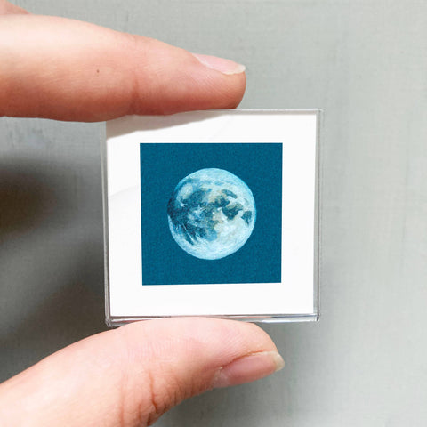Mini 1" Full Moon Tiny Watercolor Painting Art Print Sky