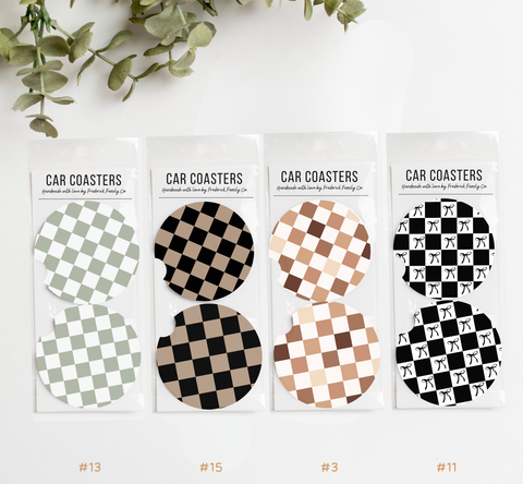 Checker Car Coasters, Set of 2 Car Checker Coasters, Cute Car Accessories, Cup Holder Coasters