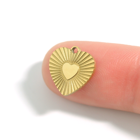 18K Gold PVD Stainless Steel Sunburst Heart Charm