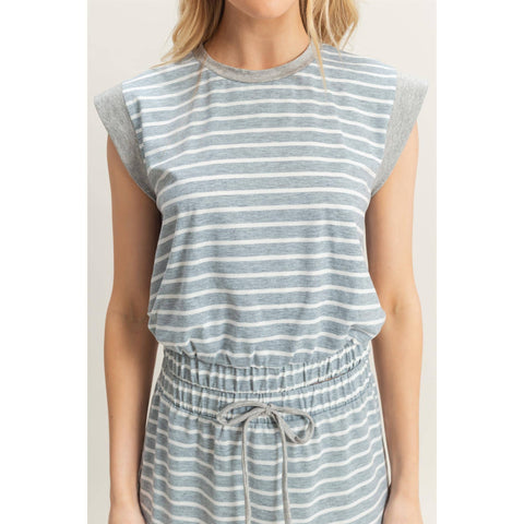 SET-Striped Top And Midi Skirt Knit Set