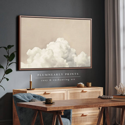 Neutral Beige White Cloud Oil Painting Framed Canvas Art 4