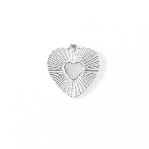 18K Gold PVD Stainless Steel Sunburst Heart Charm