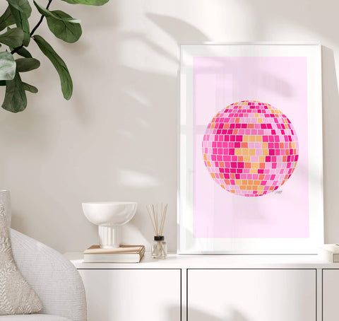 Disco Balls Illustration (Pink/Yellow Palette) - Art Print