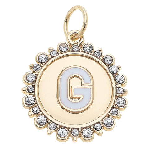Rhinestone Letter Disc Charm in Shiny Gold