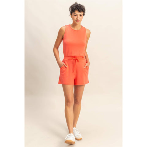 Drawstring Waist Sleeveless Romper