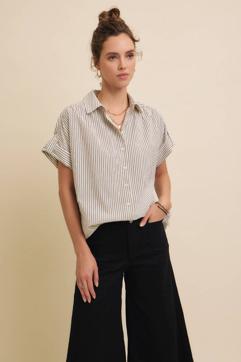 STRIPE BUTTON-DOWN SHIRT WITH ROLLED CUFFS