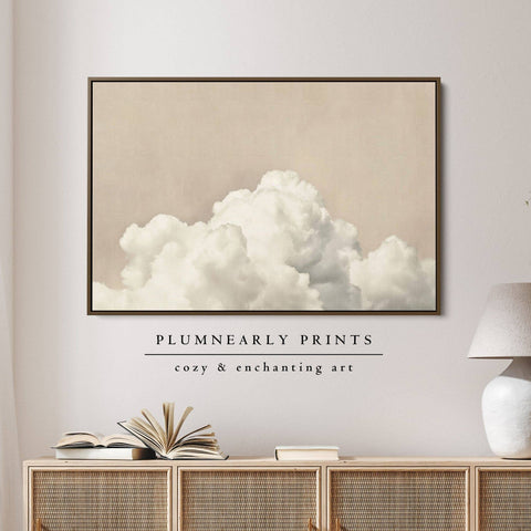 Neutral Beige White Cloud Oil Painting Framed Canvas Art 4