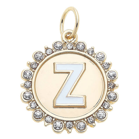 Rhinestone Letter Disc Charm in Shiny Gold