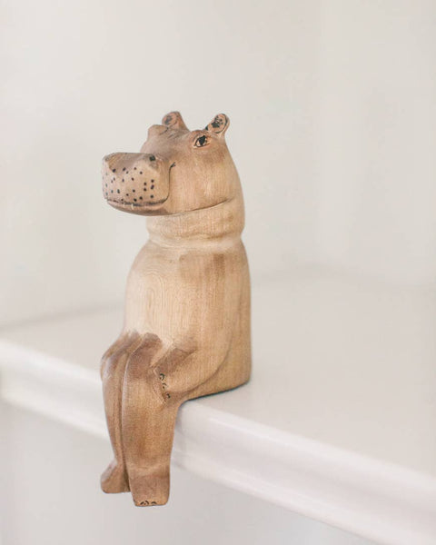 Hand-Carved Hippo Shelf Sitter