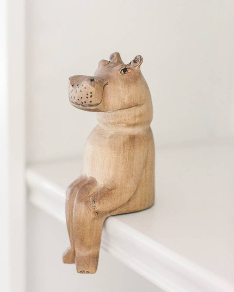 Hand-Carved Hippo Shelf Sitter