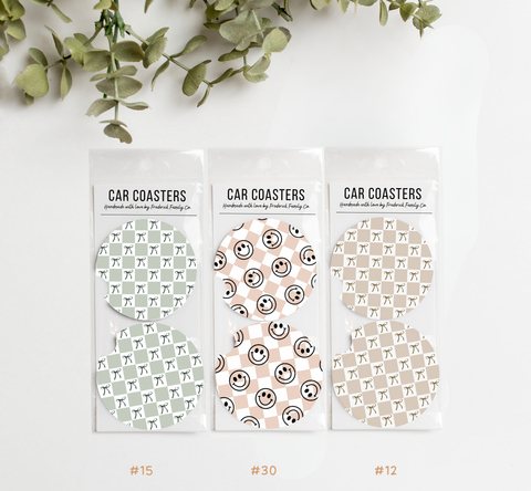 Checker Car Coasters, Set of 2 Car Checker Coasters, Cute Car Accessories, Cup Holder Coasters