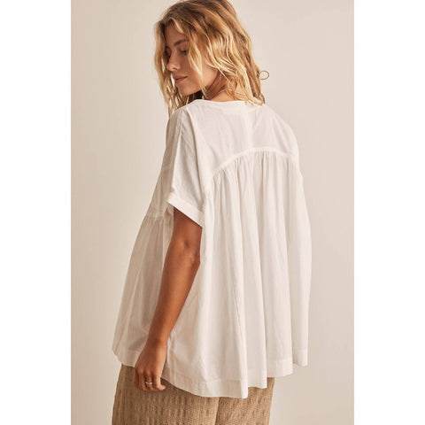 OVERSIZED COTTON POPLIN TUNIC TOP WITH RUFFLED HEM