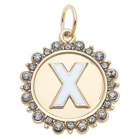 Rhinestone Letter Disc Charm in Shiny Gold