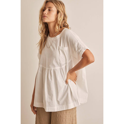OVERSIZED COTTON POPLIN TUNIC TOP WITH RUFFLED HEM