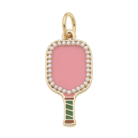 Pearl Studded Pickleball Paddle Charm in Pink