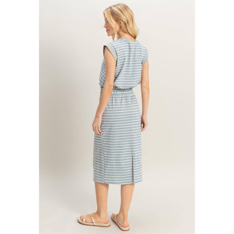 SET-Striped Top And Midi Skirt Knit Set