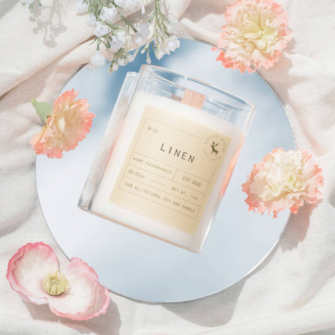 Linen Signature Soy Wax Candle, 11 oz wood wick