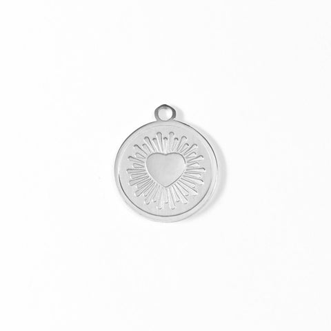 18K Gold PVD Stainless Steel Circle Heart Sun Ray Charm
