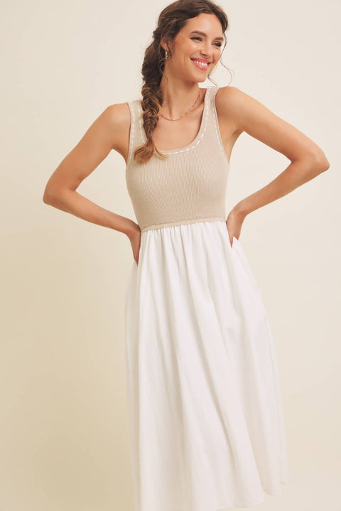 SUPER SOFT RIB TANK WITH COTTON SKIRT MIDI DRESS