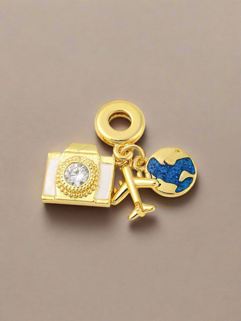 Charm Bundle Bead With A Camera, Airplane, And Globe