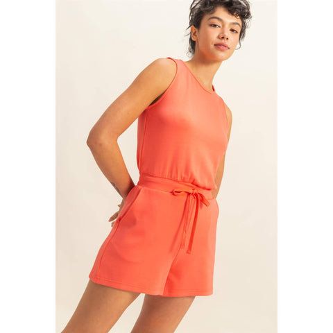 Drawstring Waist Sleeveless Romper