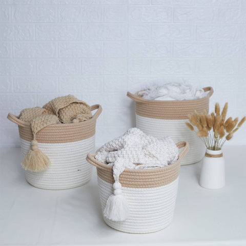 3Pc Handmade Cotton Rope Storage Basket with handles