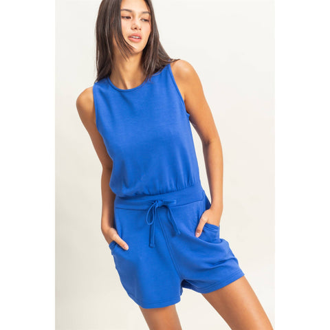 Drawstring Waist Sleeveless Romper