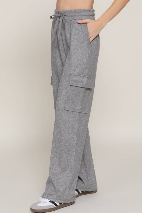 Waistband Drawstring Side Pocket Knit Corduroy Long Pants