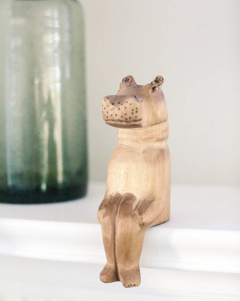 Hand-Carved Hippo Shelf Sitter