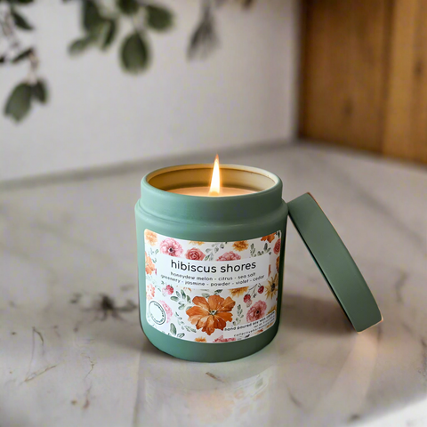 Hibiscus shores | deluxe soy candle tin | spring fragrances