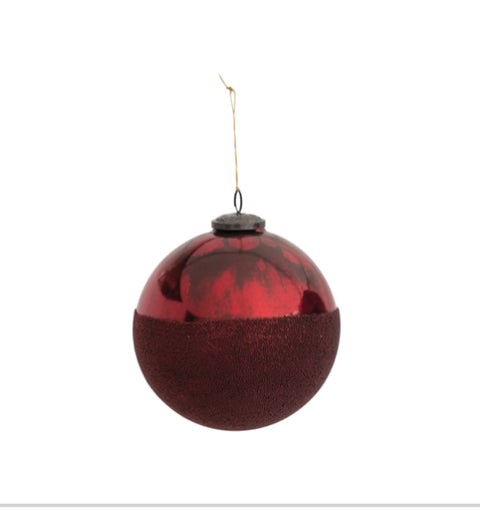 Glass Ball Ornament, Bead Dipped & Antique Red Finish