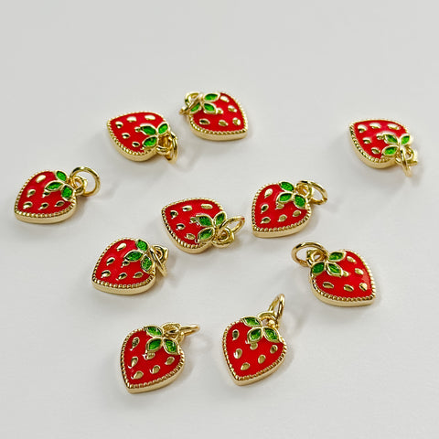 Strawberry, Tiny Enamel Charm for Bracelet or Necklace