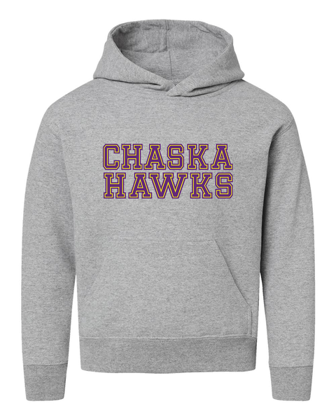Chaska Hawks Varsity-Style Youth Heavyweight Hoodie, Grey or White