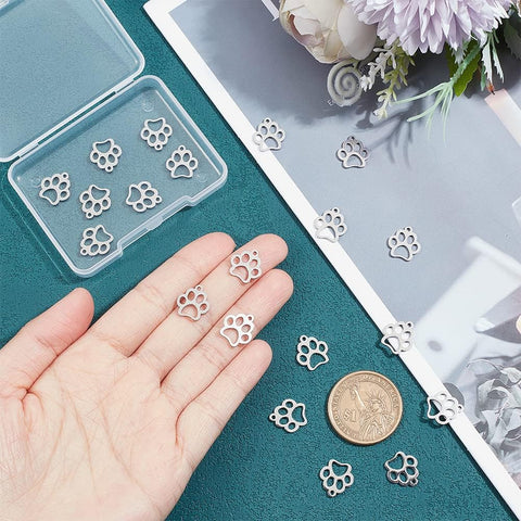 Paw Print Charm, Stainless Steel or Brass Plated