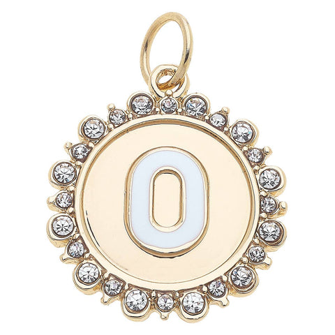 Rhinestone Letter Disc Charm in Shiny Gold