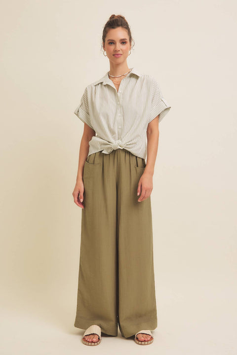 STRIPE BUTTON-DOWN SHIRT WITH ROLLED CUFFS