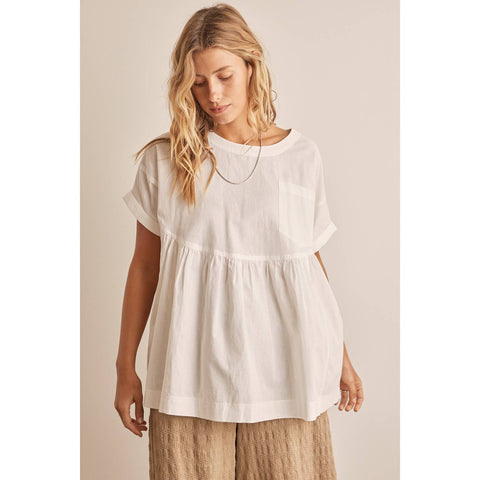 OVERSIZED COTTON POPLIN TUNIC TOP WITH RUFFLED HEM