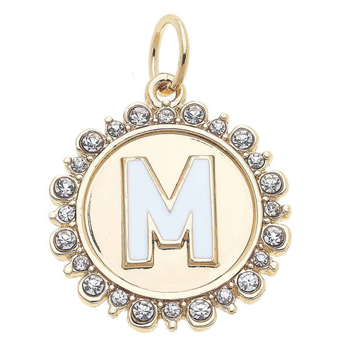 Rhinestone Letter Disc Charm in Shiny Gold
