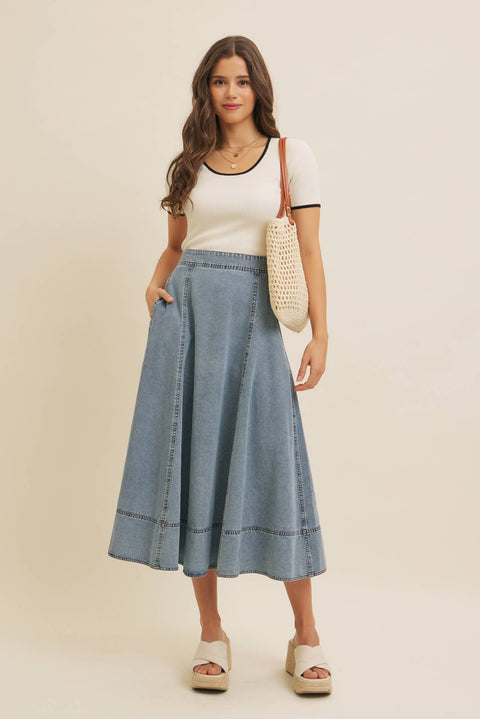 CONTRAST EDGE SCOOP NECK SHORT-SLEEVED RIB SWEATER TOP