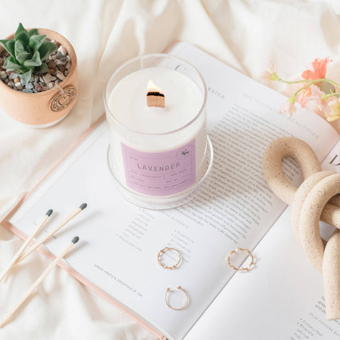 Lavender Signature Soy Wax Candle, 11 oz wood wick