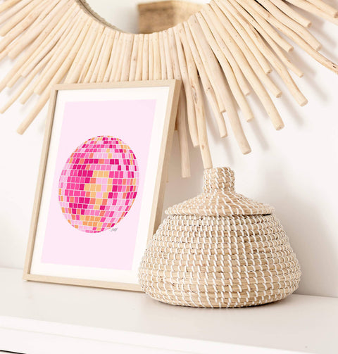 Disco Balls Illustration (Pink/Yellow Palette) - Art Print