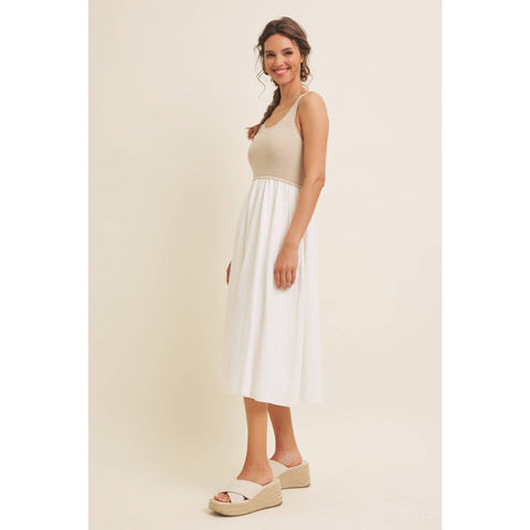 SUPER SOFT RIB TANK WITH COTTON SKIRT MIDI DRESS