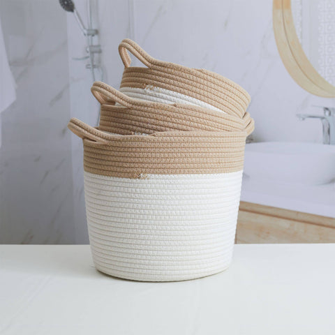 3Pc Handmade Cotton Rope Storage Basket with handles