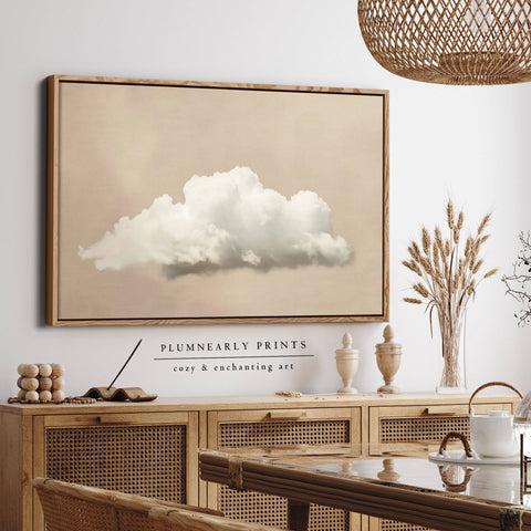Neutral Beige White Cloud Oil Painting Framed Canvas Art 3