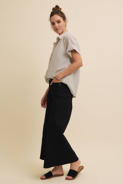 STRIPE BUTTON-DOWN SHIRT WITH ROLLED CUFFS