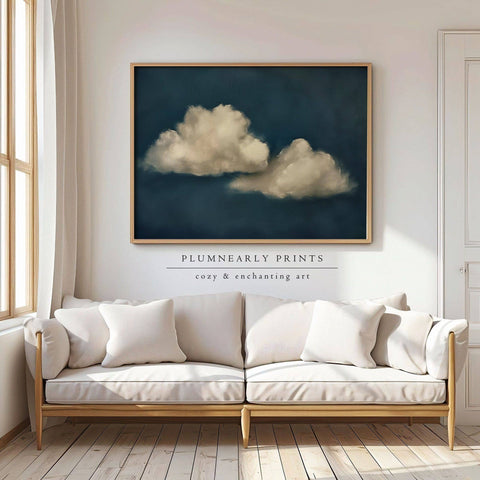 Indigo Blue Beige Cloud Oil Painting Framed Canvas Art 13