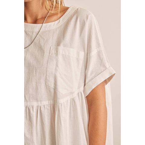 OVERSIZED COTTON POPLIN TUNIC TOP WITH RUFFLED HEM