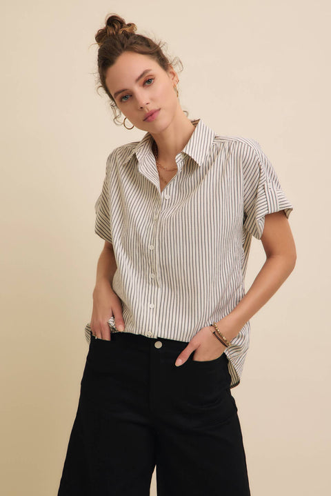 STRIPE BUTTON-DOWN SHIRT WITH ROLLED CUFFS