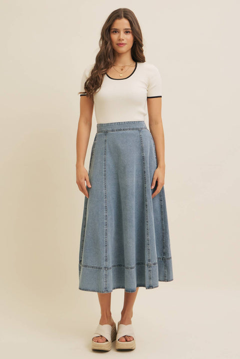 CONTRAST EDGE SCOOP NECK SHORT-SLEEVED RIB SWEATER TOP